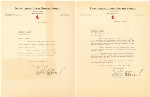Lot of (2) Eddie Collins Signed 1935 Typed Letters Boston Red Sox Letterhead (Beckett)